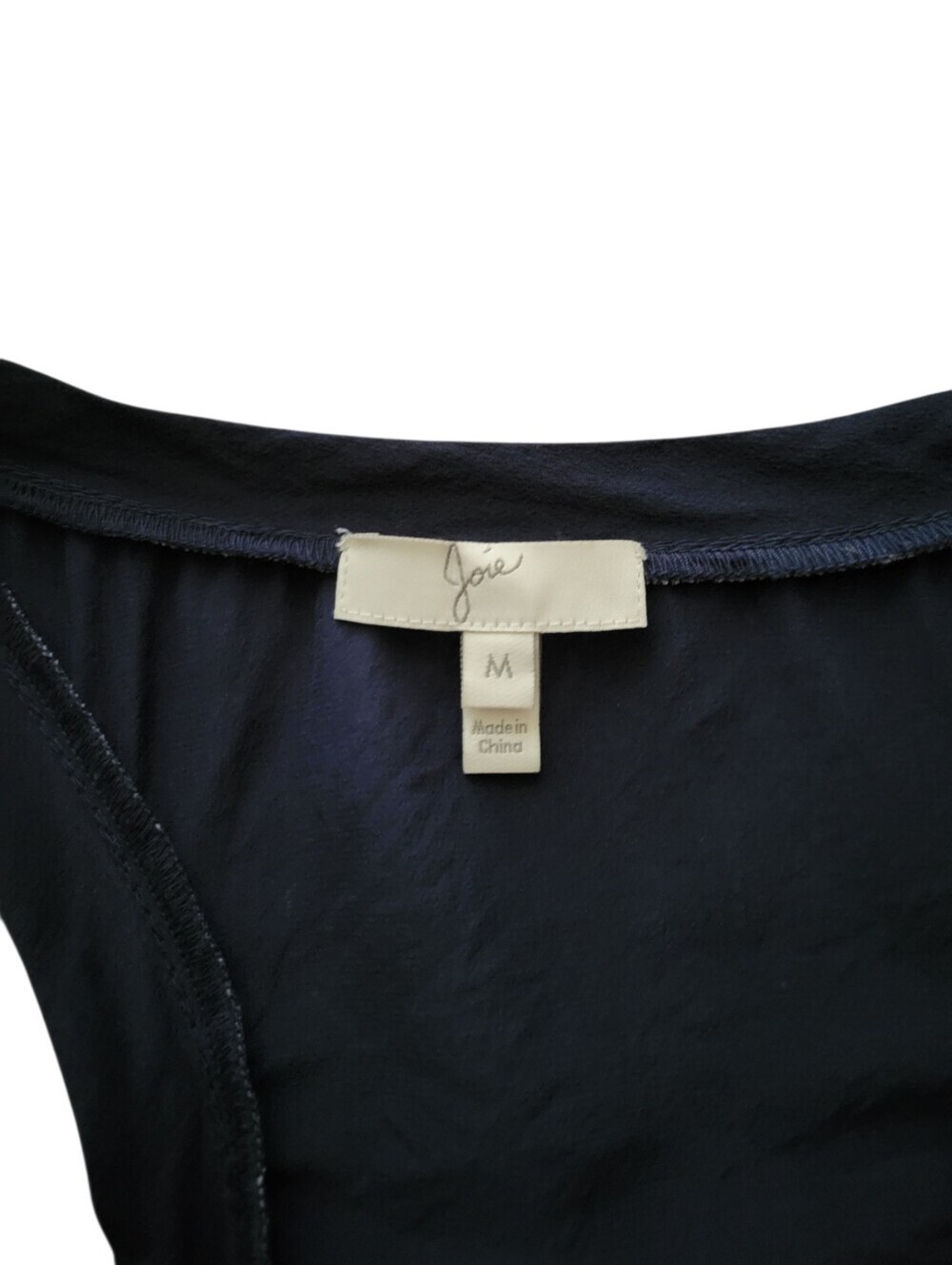 Joie Navy 100% Silk Racerback Blouse with White Trim - Picture 5 of 7